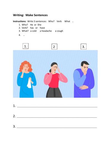 Making Sentences with has-have and aches.