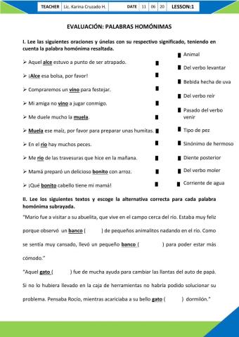 Evaluación Palabras Homónimas