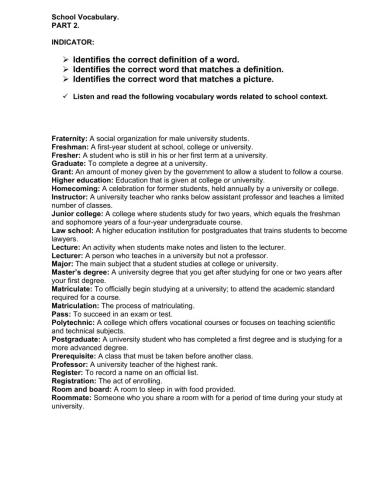 School vocabulary
