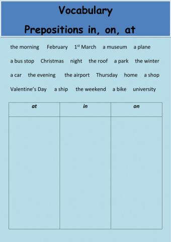 Prepositions at, in, on