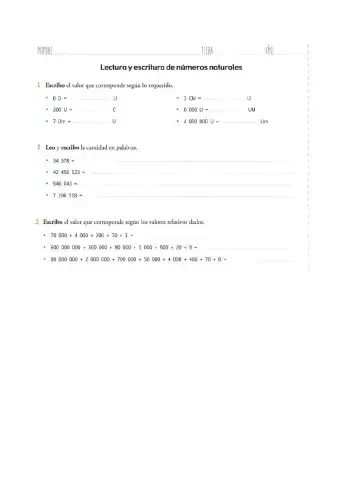 Lectura y escritura de números naturales II