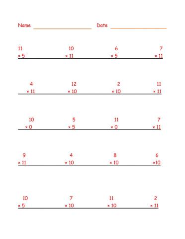 0,5,10,& 11 Times Tables