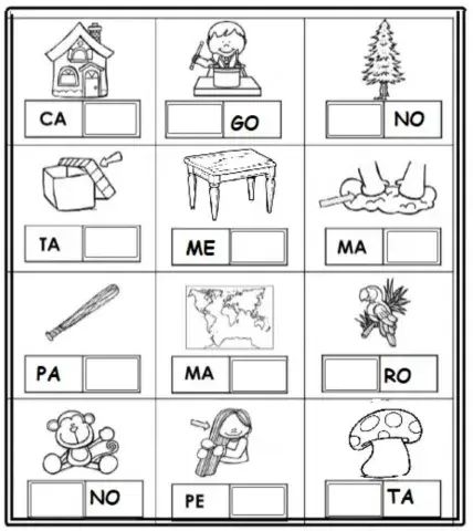 Completa la palabra m,l,p ,s