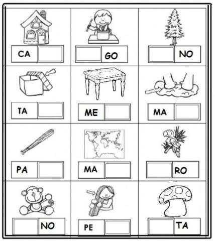 Completa la palabra m,l,p ,s