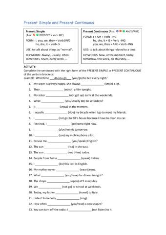 Present Simple and Present Continuous