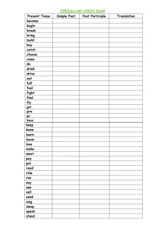 Examen verbos irregulares