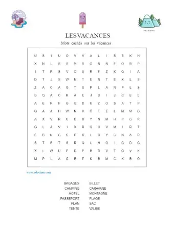 Mot cachés vacances
