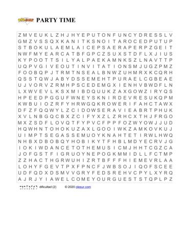 Party time wordsearch