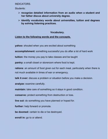 School tuition, degrees, education.