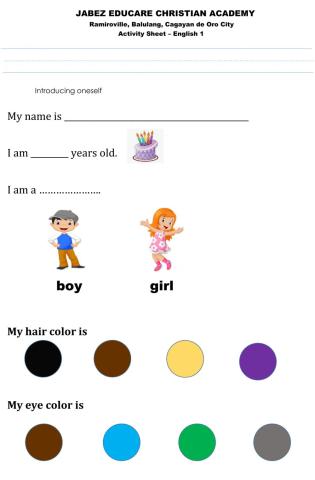 GRADE 1 - INTRODUCING ONESELF