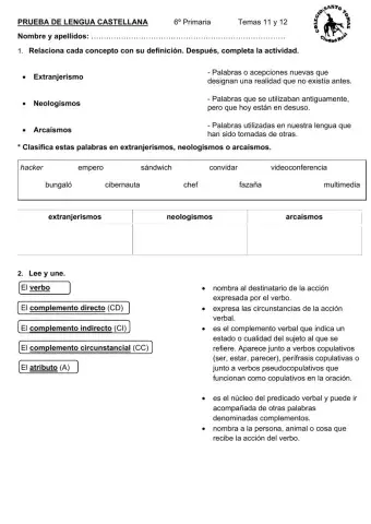 Examen tema 11 y 12 Edelvives. Lengua- 6º Primaria