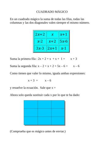 Cuadrado mágico ecuaciones