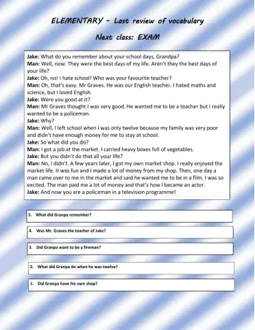 Past simple - Reading