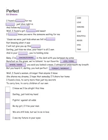 Song: Perfect by Ed sheeran