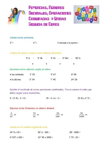 Potencias, números decimales y unidad seguida de ceros