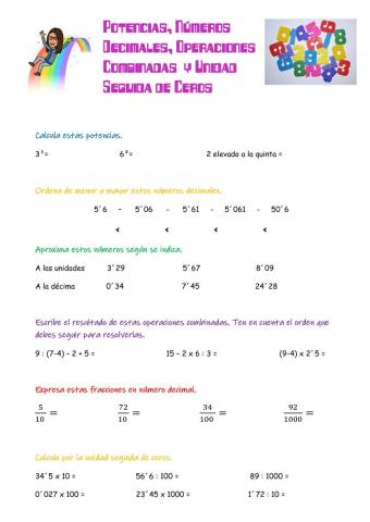 Potencias, números decimales y unidad seguida de ceros