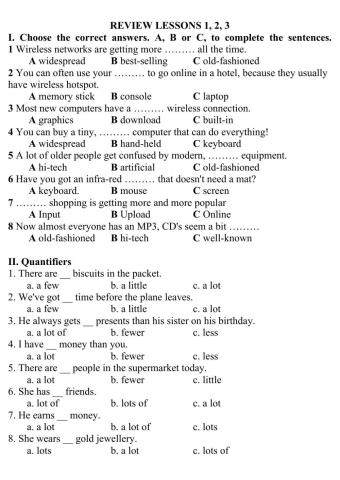 Review lessons 1, 2, 3 PET