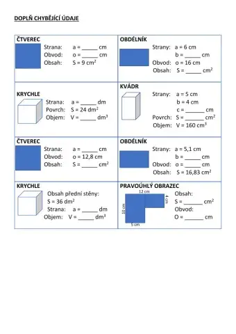 Povrch a objem - doplňovačka