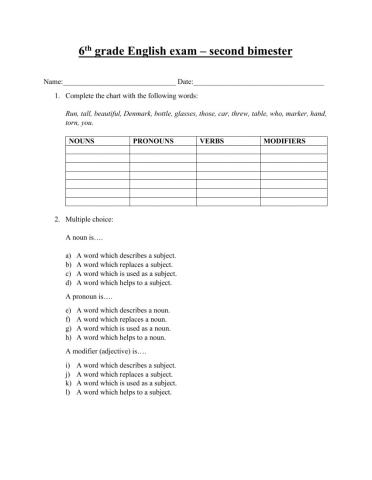 6th grade bimonthly exam