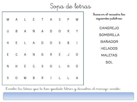 Sopa de letras y crucigrama