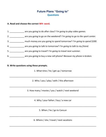 Future Plans “Going to”  Questions