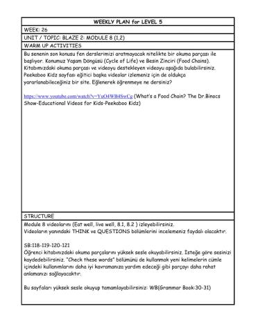 Level 5 weekly plan 26