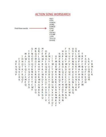 Action Song wordsearch
