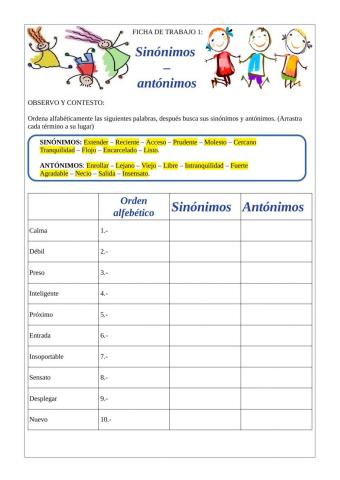 SINÓNIMOS Y ANTÓNIMOS