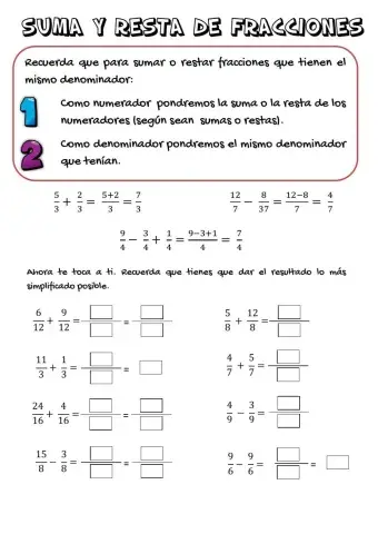 Suma y resta de fracciones