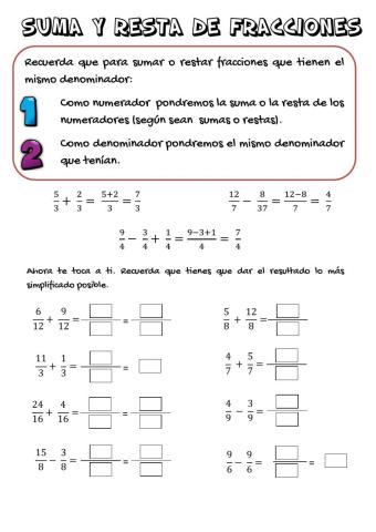 Suma y resta de fracciones