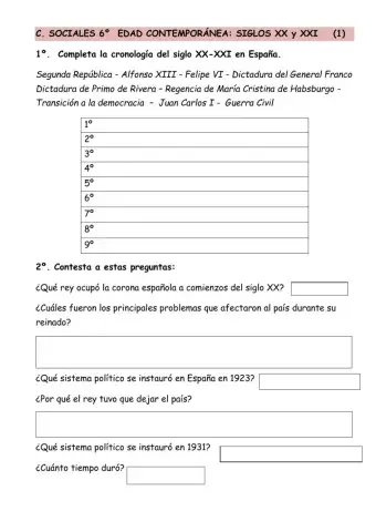 EDAD CONTEMPORÁNEA EN ESPAÑA. SIGLO XX-XIX (1)