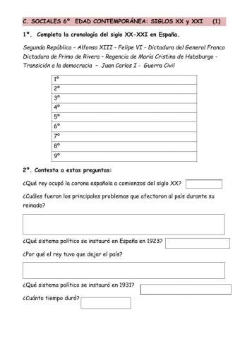 EDAD CONTEMPORÁNEA EN ESPAÑA. SIGLO XX-XIX (1)