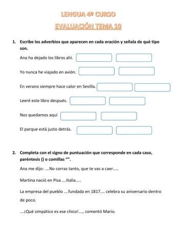Evaluación lengua tema 10