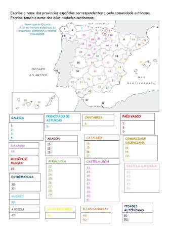 Provincias españolas e cidades autónomas