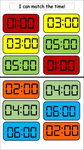 Matching digital clocks 1-6