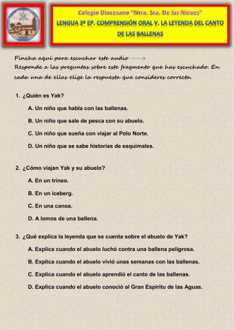 Comprensión oral V. La leyenda del canto de las ballenas