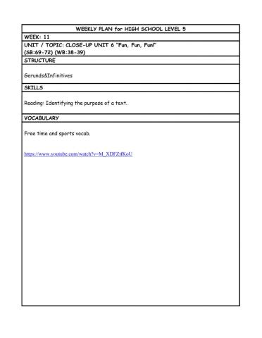 HS L5 Weekly Plan Week 11