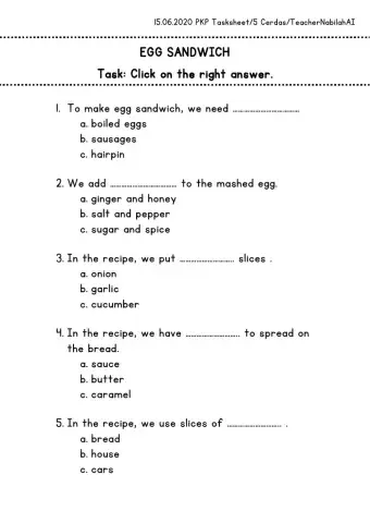Tasksheet Year 5 Egg Sandwich