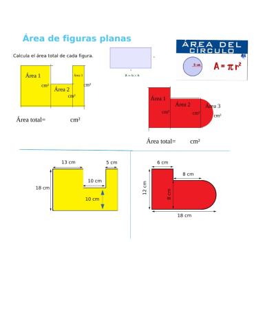 Áreas de rectángulo y círculo