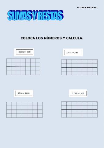 Repaso suma y resta de números decimales