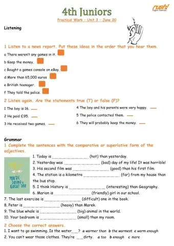 4th Juniors Practical Work Unit 3