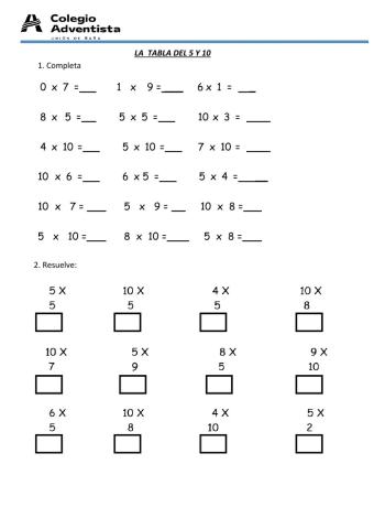 Tabla del 5 y 10
