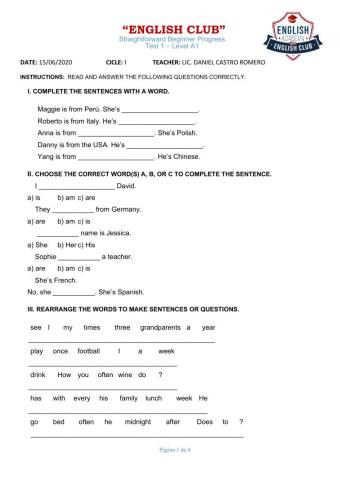 Examen de Inglés A1