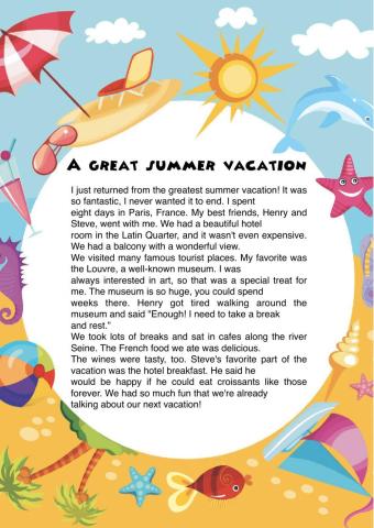 A great summer vacation reading comprehension