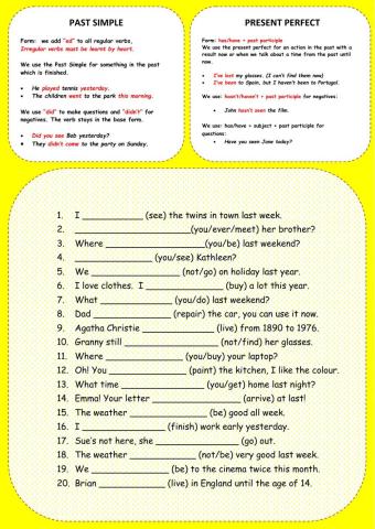 Present perfect simple v Past simple tenses
