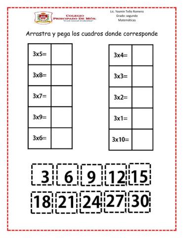 Tabla de miltiplicar del 3