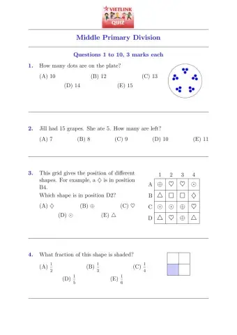 AMC Math Challenge- LEVEL 1(Grade 3,4)