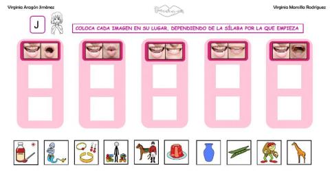 Clasificar sílabas con sonido J inicial en palabras, con articulemas.