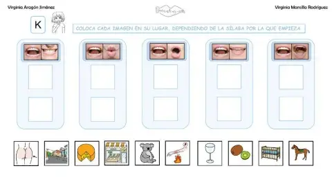 Clasificar sílabas con sonido K inicial en palabras, con articulemas.