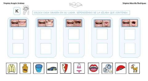 Clasificar sílabas con sonido K en palabras, con articulemas.